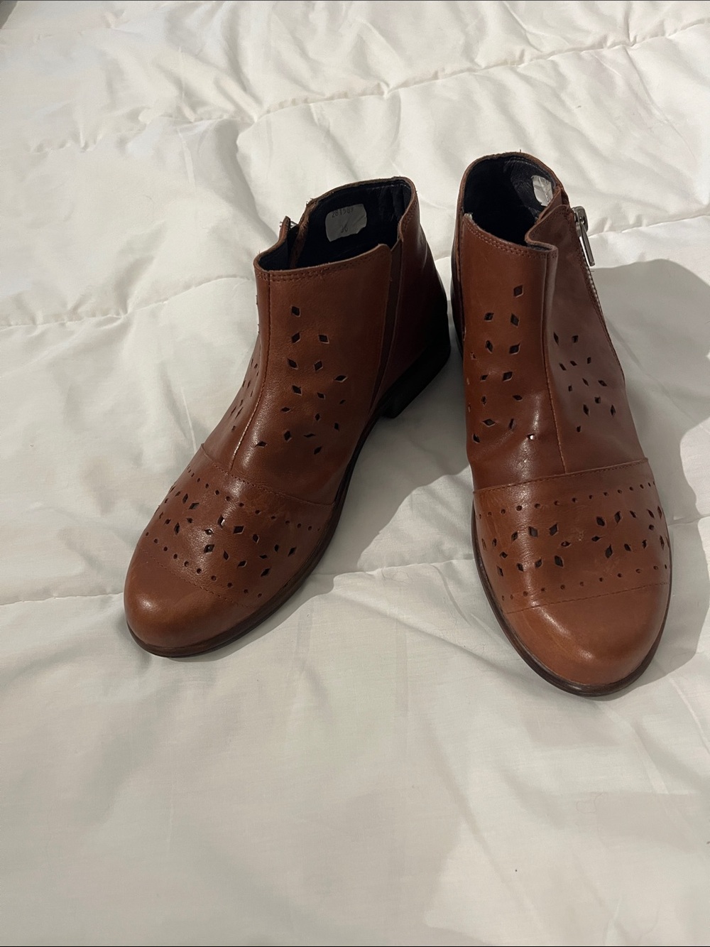 Naot Brown Leather Perforated Ankle Boots with Side Zip